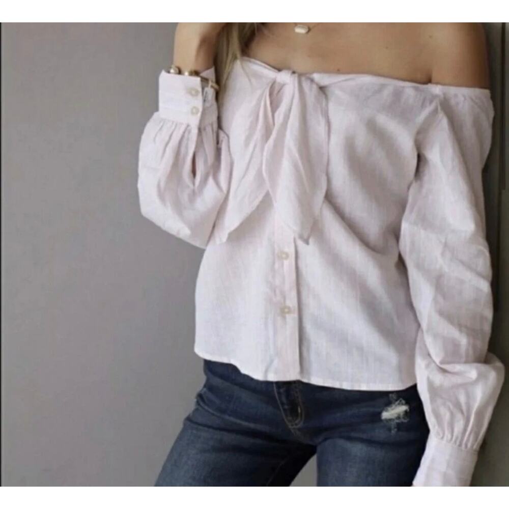 Free People Hello There Beautiful Top Off Shoulder Blouse M - Picture 3 of 5